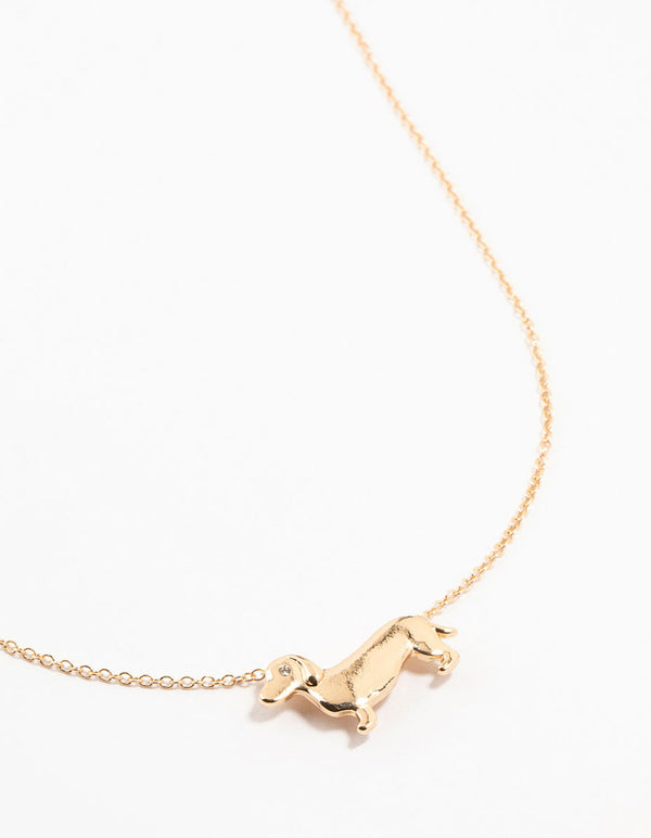 Gold Diamante Dachshund Necklace