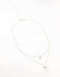 Silver Diamante Cross Layered Necklace - link has visual effect only