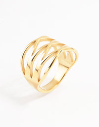 Waterproof Gold Plated Stainless Steel Crossover Ring - link has visual effect only