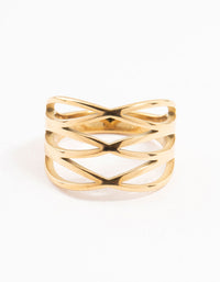 Waterproof Gold Plated Stainless Steel Crossover Ring - link has visual effect only