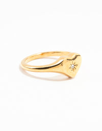 Gold Plated Stainless Steel Cubic Zirconia Signet Ring - link has visual effect only