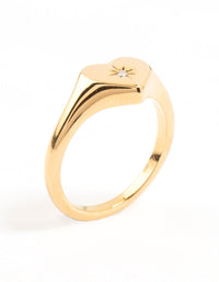 Gold Plated Stainless Steel Cubic Zirconia Signet Ring - link has visual effect only