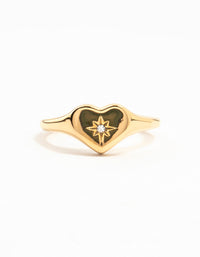 Gold Plated Stainless Steel Cubic Zirconia Signet Ring - link has visual effect only