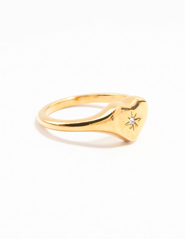 Gold Plated Stainless Steel Cubic Zirconia Signet Ring