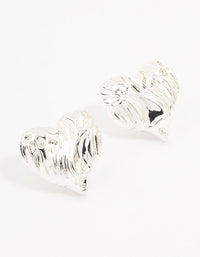 Silver Plated Textured Heart Stud Earrings - link has visual effect only