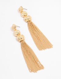 Gold Multiple Knit Tassel Drop Earrings - link has visual effect only