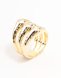 Gold Plated Textured Layered Cubic Zirconia Ring - link has visual effect only