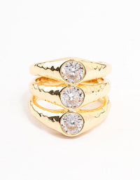 Gold Plated Textured Layered Cubic Zirconia Ring - link has visual effect only