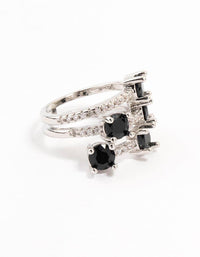 Rhodium Black Layered Round Cubic Zirconia Ring - link has visual effect only