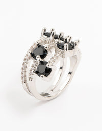 Rhodium Black Layered Round Cubic Zirconia Ring - link has visual effect only