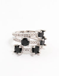 Rhodium Black Layered Round Cubic Zirconia Ring - link has visual effect only