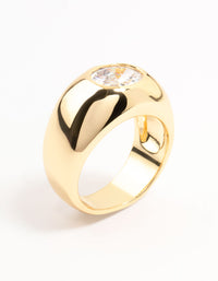 Gold Plated Wide Band Cubic Zirconia Ring - link has visual effect only