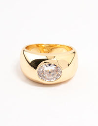 Gold Plated Wide Band Cubic Zirconia Ring - link has visual effect only