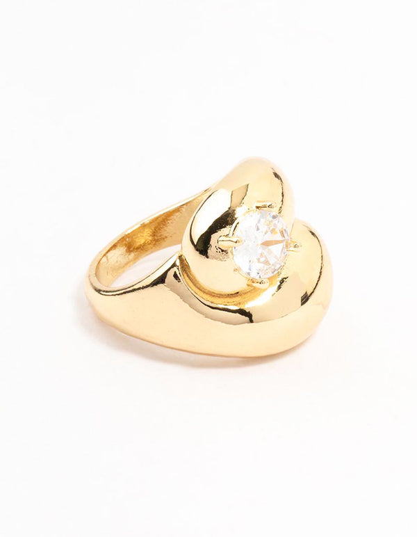 Gold Plated Puffy Swirl Cubic Zirconia Rings