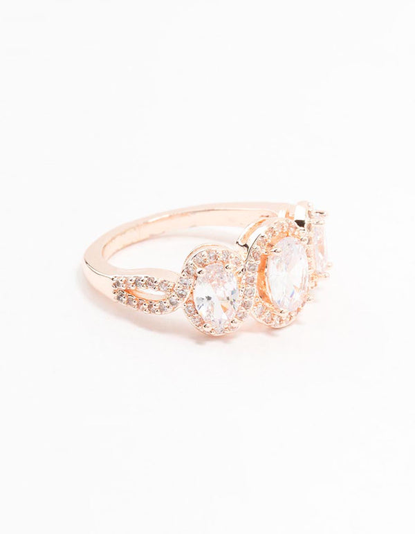 Rose Gold Trio Oval Cubic Zirconia Ring