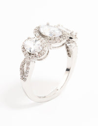 Rhodium Oval Trio Cubic Zirconia Ring - link has visual effect only