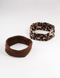 Brown & Leopard Print Stretch Fabric Headbands 2-Pack - link has visual effect only