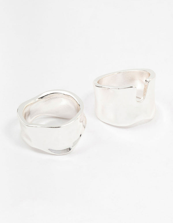 Silver Plated Molten Large Rings 2-Pack