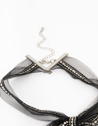 Black Fabric Diamante Bow Necklace - link has visual effect only