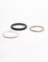 Black & Rhodium Plaited Stretch Bracelet 3- Pack - link has visual effect only