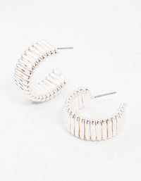 Silver Plated Wide Ribbed Hoop Earrings - link has visual effect only