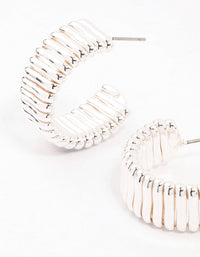 Silver Plated Wide Ribbed Hoop Earrings - link has visual effect only