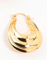 Gold Plated Ribbed Chunky Hoop Earrings - link has visual effect only