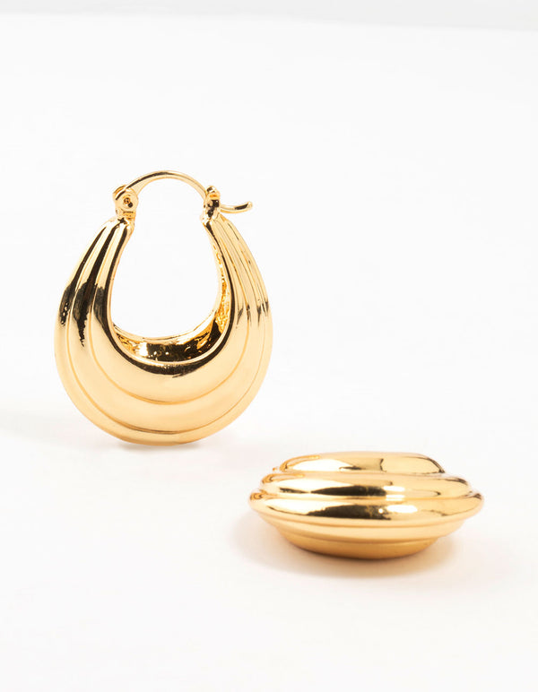 Gold Plated Ribbed Chunky Hoop Earrings