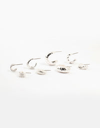 Silver Plated Molten Multiple Hoop Earrings 4-Pack - link has visual effect only