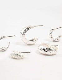 Silver Plated Molten Multiple Hoop Earrings 4-Pack - link has visual effect only