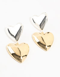 Mixed Metals Double Heart Drop Stud Earrings - link has visual effect only