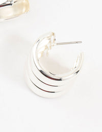 Silver Plated Wide Ribbed Barrel Stud Earrings - link has visual effect only