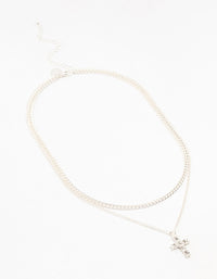 Silver Plated Diamante Cross Layered Curbchain Necklace - link has visual effect only