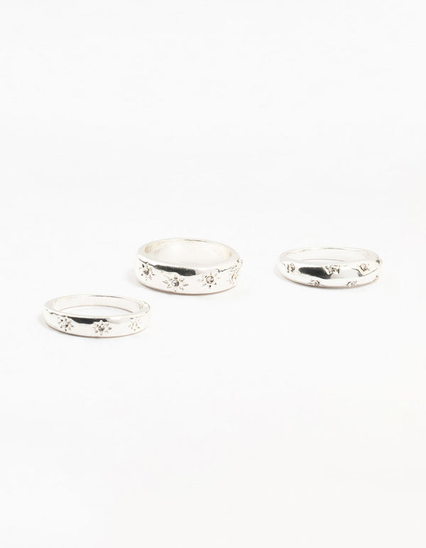 Silver Plated Celestial Star Rings 3-Pack