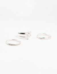 Silver Plated Diamante Baguette Wave Rings 3-Pack - link has visual effect only