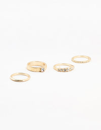 Gold Plated Ribbed Diamante Rings 4-Pack - link has visual effect only