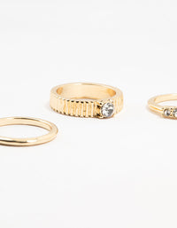 Gold Plated Ribbed Diamante Rings 4-Pack - link has visual effect only