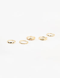 Gold Plated Textured Metal Rings 5-Pack - link has visual effect only