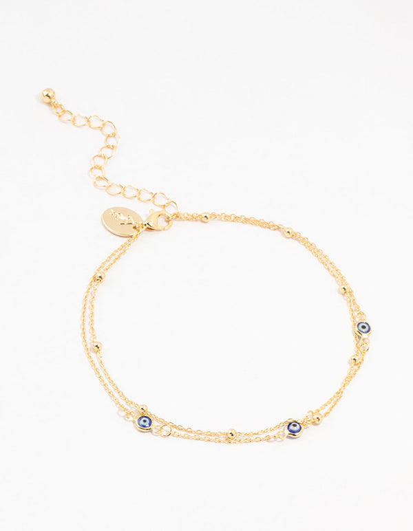 Gold Plated Evil Eye Anklets 2-Pack