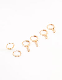 Gold Dainty & Round Cubic Zirconia Hoop Earrings 3-Pack - link has visual effect only