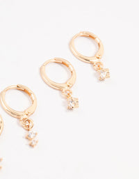 Gold Dainty & Round Cubic Zirconia Hoop Earrings 3-Pack - link has visual effect only