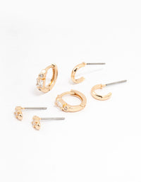 Gold Round & Square Stone Earrings 3-Pack - link has visual effect only