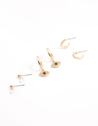 Evil Eye Gold Cubic Zirconia Hoop Earrings 3-Pack - link has visual effect only