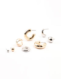 Mixed Metals Chunky Mixed Shape Earrings 4-Pack - link has visual effect only