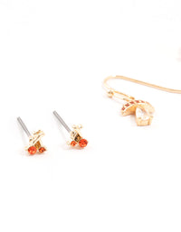 Gold Diamante Mushroom & Cherry Earrings 3-Pack - link has visual effect only