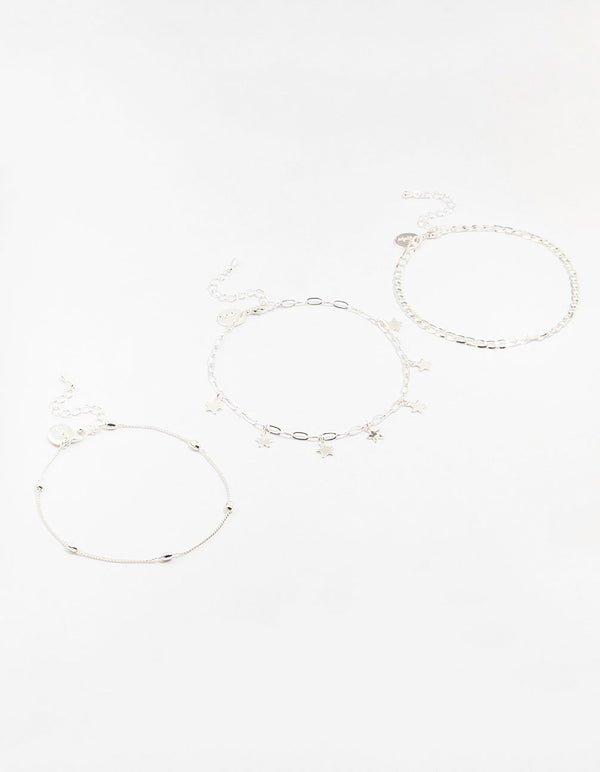 Mixed Chain Anklets 3-Pack