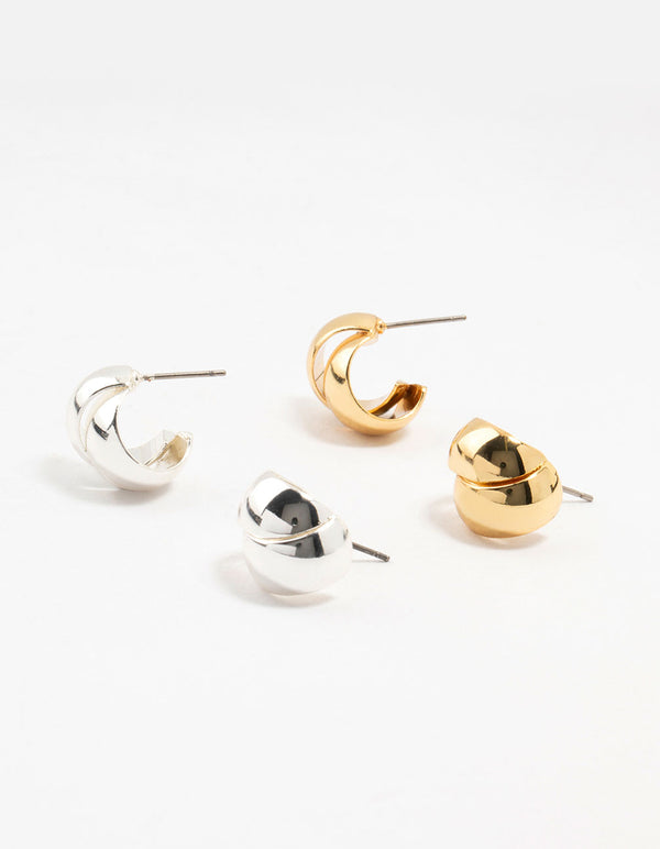 Mixed Metals Silver & Gold Plated Ball & Hoop Stud Earrings 2-Pack