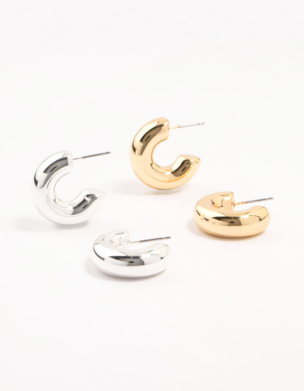 Mixed Metals Chubby Hoop Earrings 2-Pack