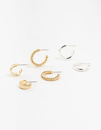 Mixed Metals Twisted & Plain Hoop Earrings 3-Pack - link has visual effect only