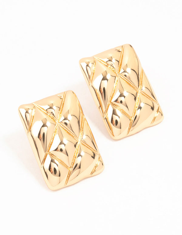 Gold Rectangle Cushion Stud Earrings